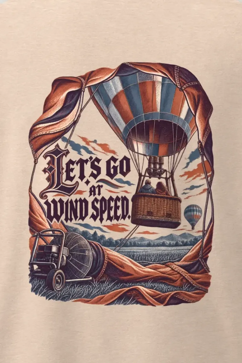 "Let’s Go at Wind Speed" Men’s Oversized Heavyweight Crewneck T-Shirt - the graphic up close