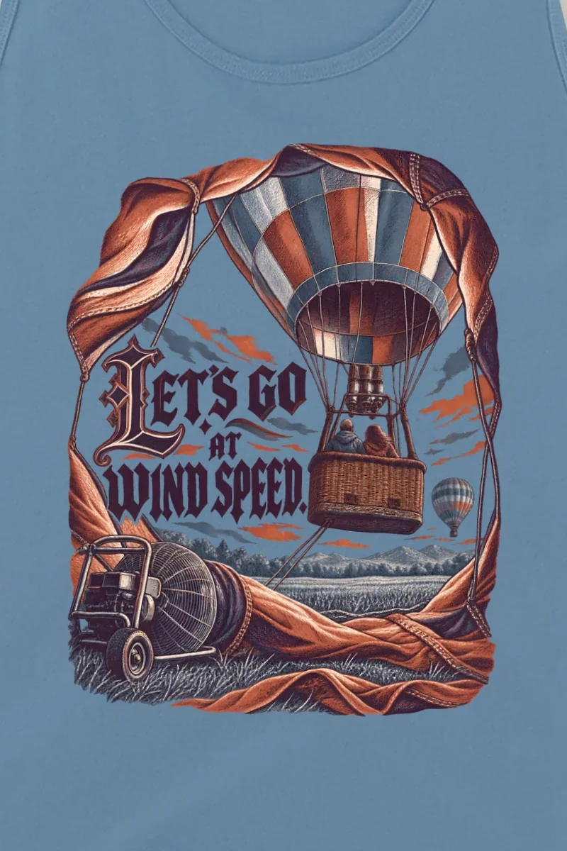 "Let’s Go At Wind Speed" Unisex Jersey Tank - the graphic up close
