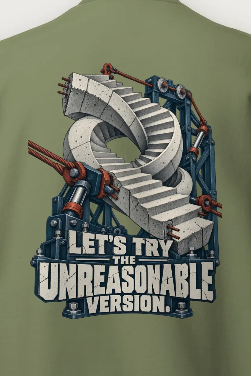 "Let’s Try The Unreasonable Version" Heavy Blend Unisex Crewneck Sweatshirt - the graphic up close