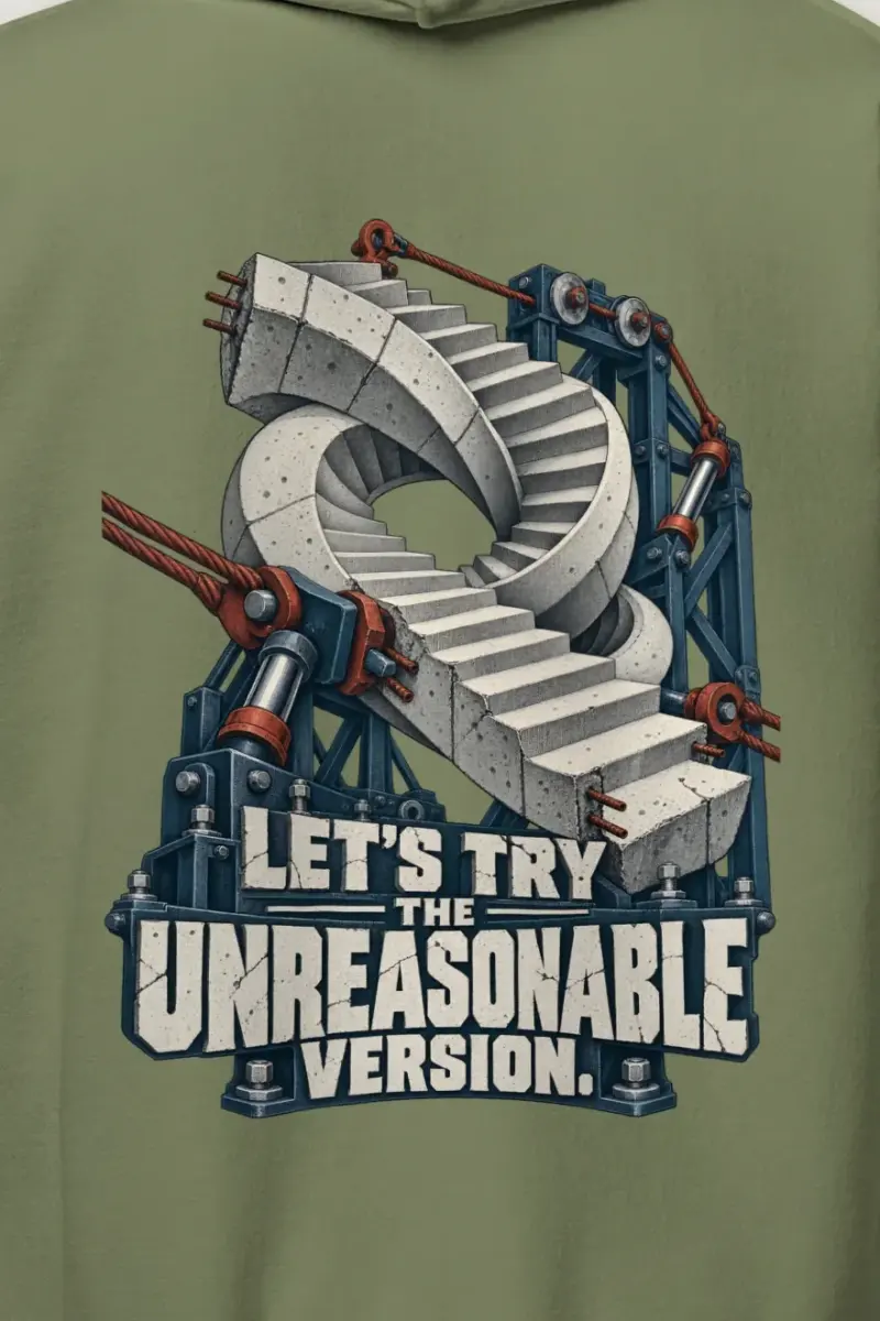"Let’s Try the Unreasonable Version" Heavy Blend Unisex Pullover Hoodie - the graphic up close