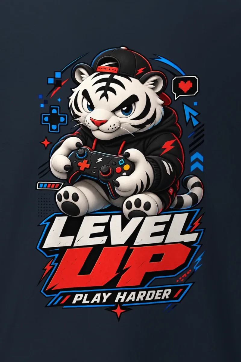 "Level Up Play Harder" Heavyweight Unisex Crewneck T-shirt