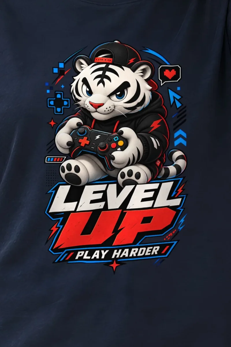 "Level Up Play Harder" Heavyweight Unisex Crewneck T-shirt