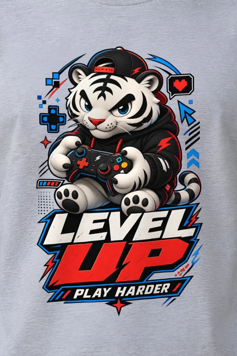 "Level Up Play Harder" Unisex Longsleeve T-shirt - the graphic up close