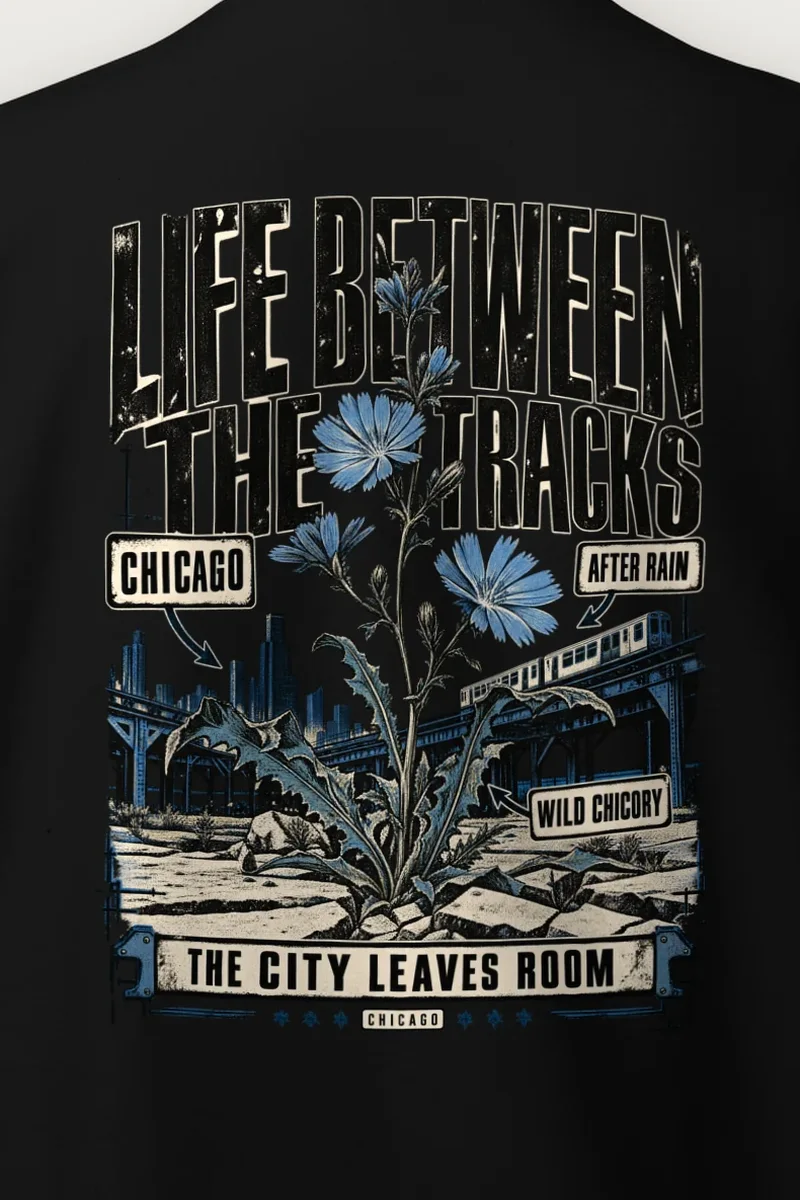 "Life Between the Tracks" Heavy Blend Unisex Crewneck Sweatshirt - the graphic up close