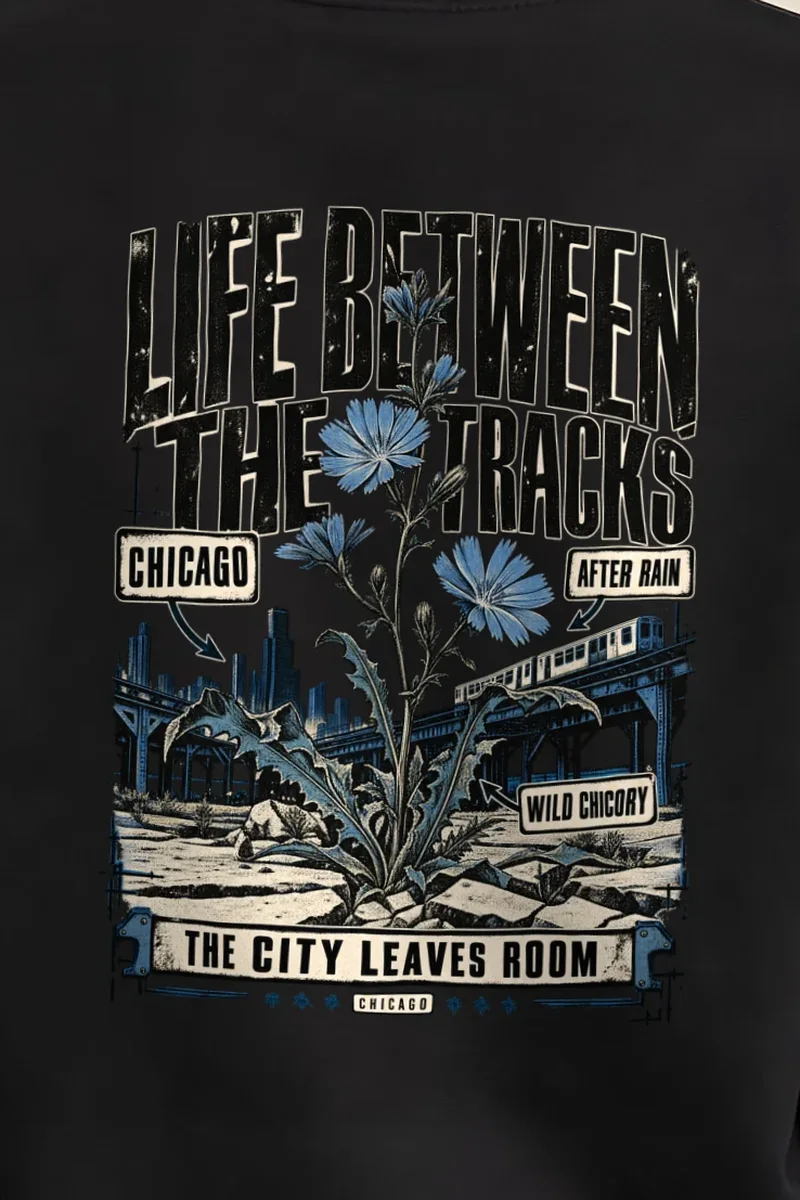 "Life Between the Tracks" Heavy Blend Unisex Crewneck Sweatshirt - the graphic up close