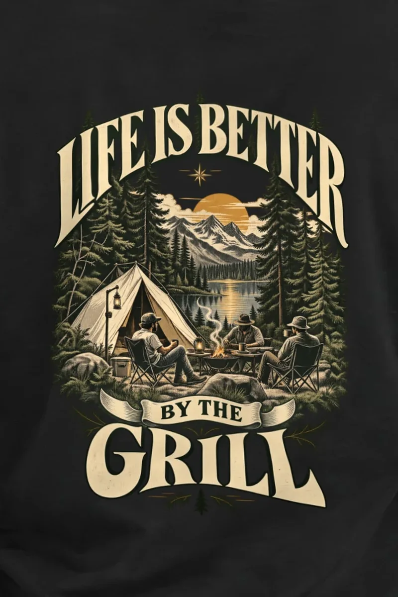 "Life By The Grill" Heavyweight Unisex Crewneck T-shirt - the graphic up close