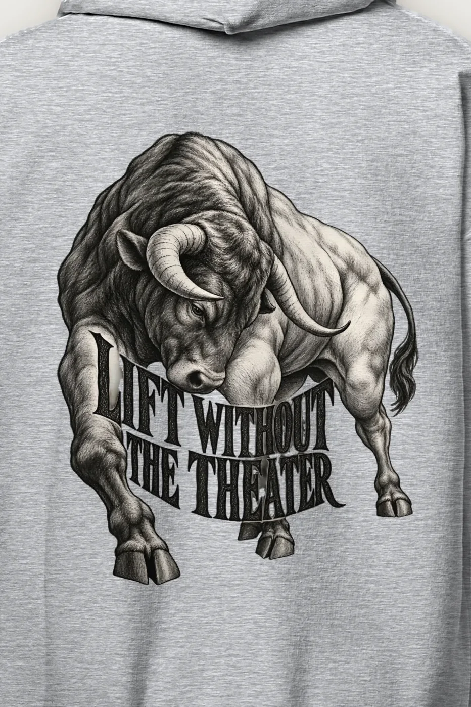 "Lift Without the Theater" Heavy Blend Unisex Pullover Hoodie - the graphic up close