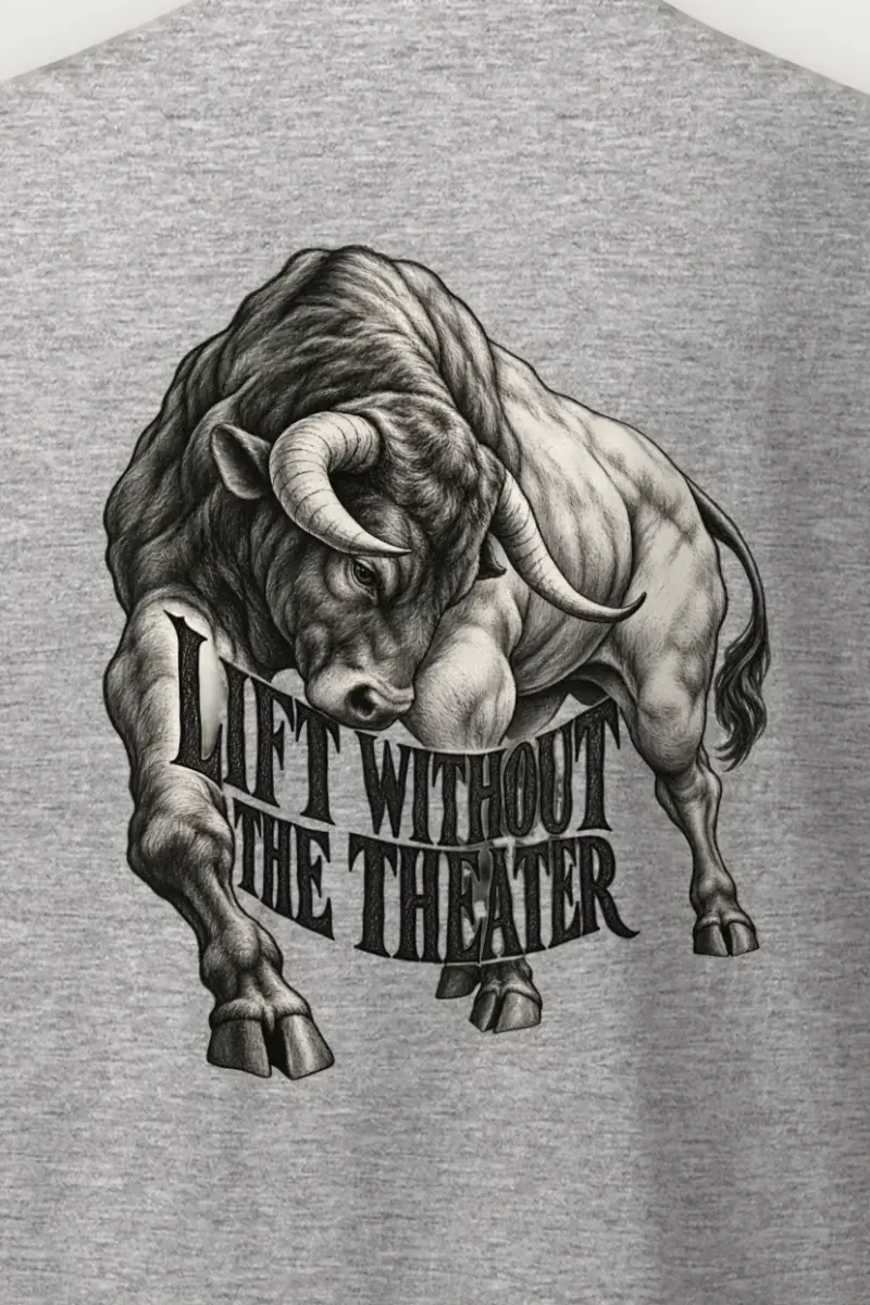 "Lift Without the Theater" Heavyweight Unisex Crewneck T-shirt - the graphic up close