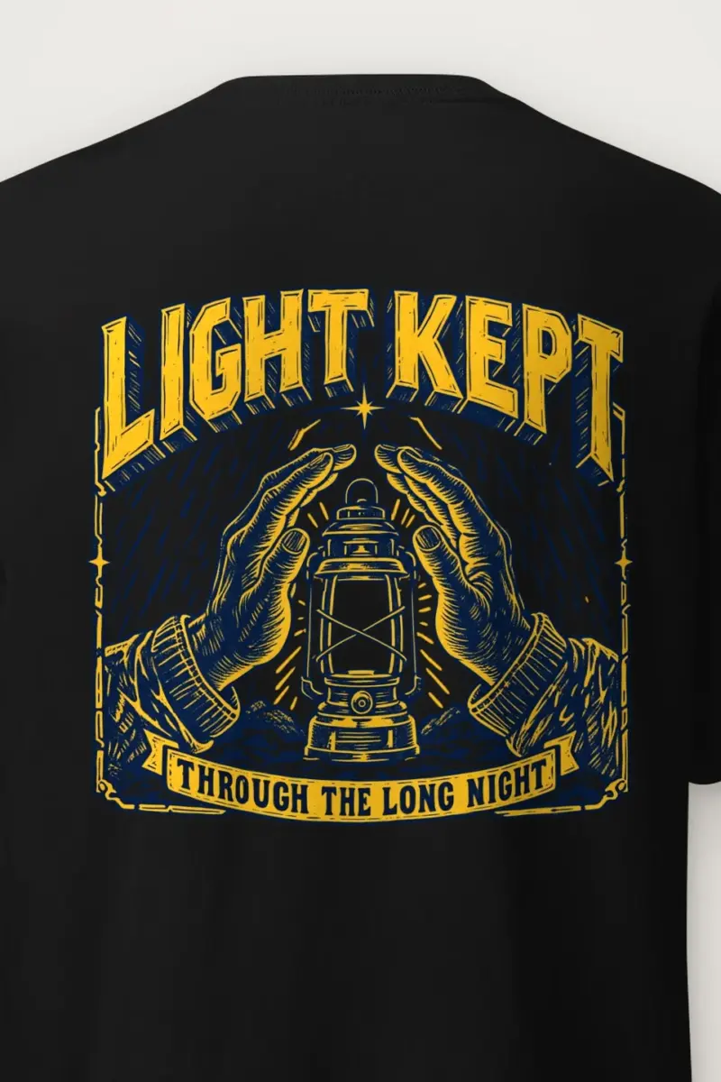 "Light Kept Through The Long Night" Heavyweight Unisex Crewneck T-shirt - the graphic up close