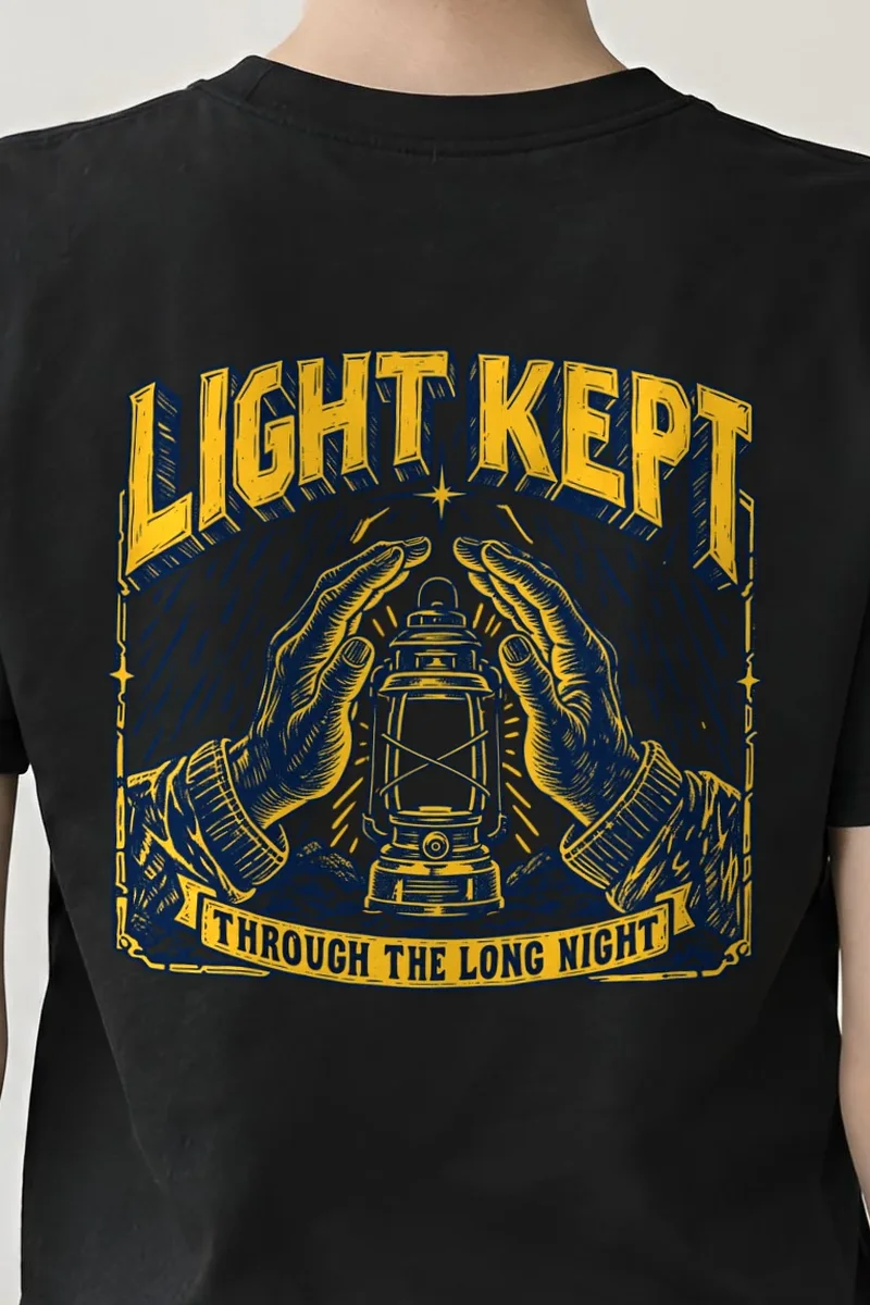"Light Kept Through The Long Night" Heavyweight Unisex Crewneck T-shirt - the graphic up close