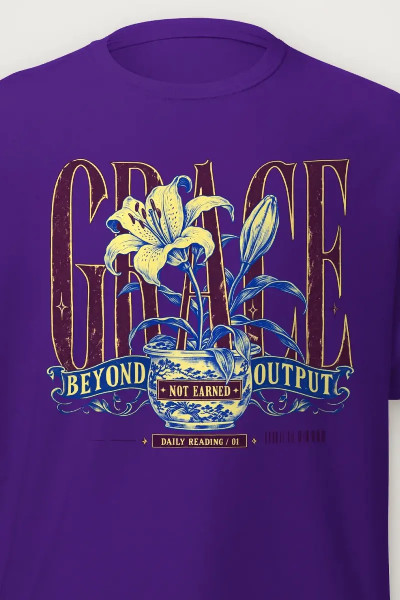 "Lily Pot Grace Banner" Heavyweight Unisex Crewneck T-shirt - the graphic up close