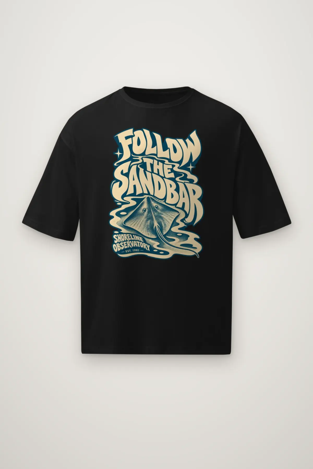 "Liquid Letter Sandbar" Men's Oversized Heavyweight Crewneck T-Shirt