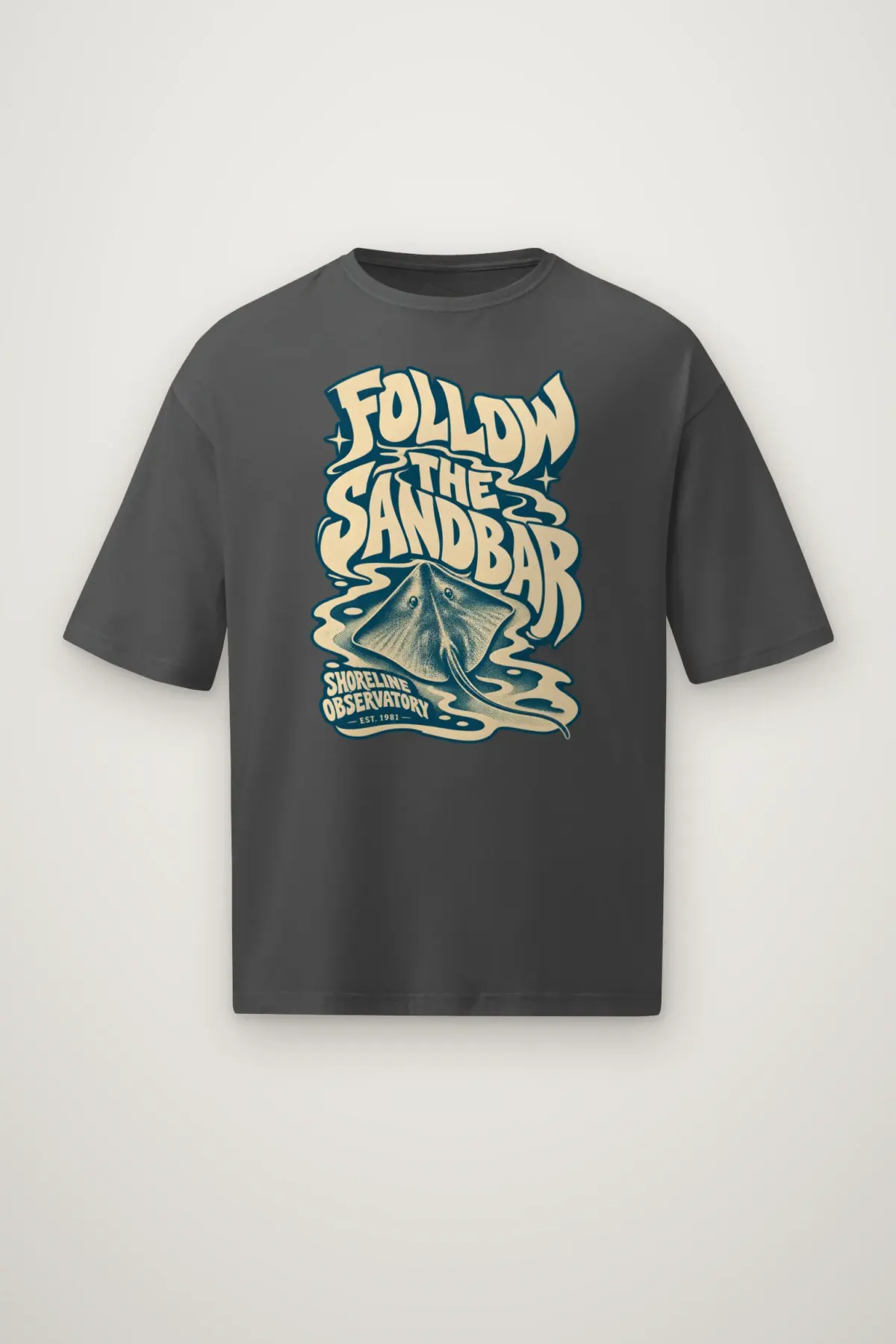 "Liquid Letter Sandbar" Men's Oversized Heavyweight Crewneck T-Shirt