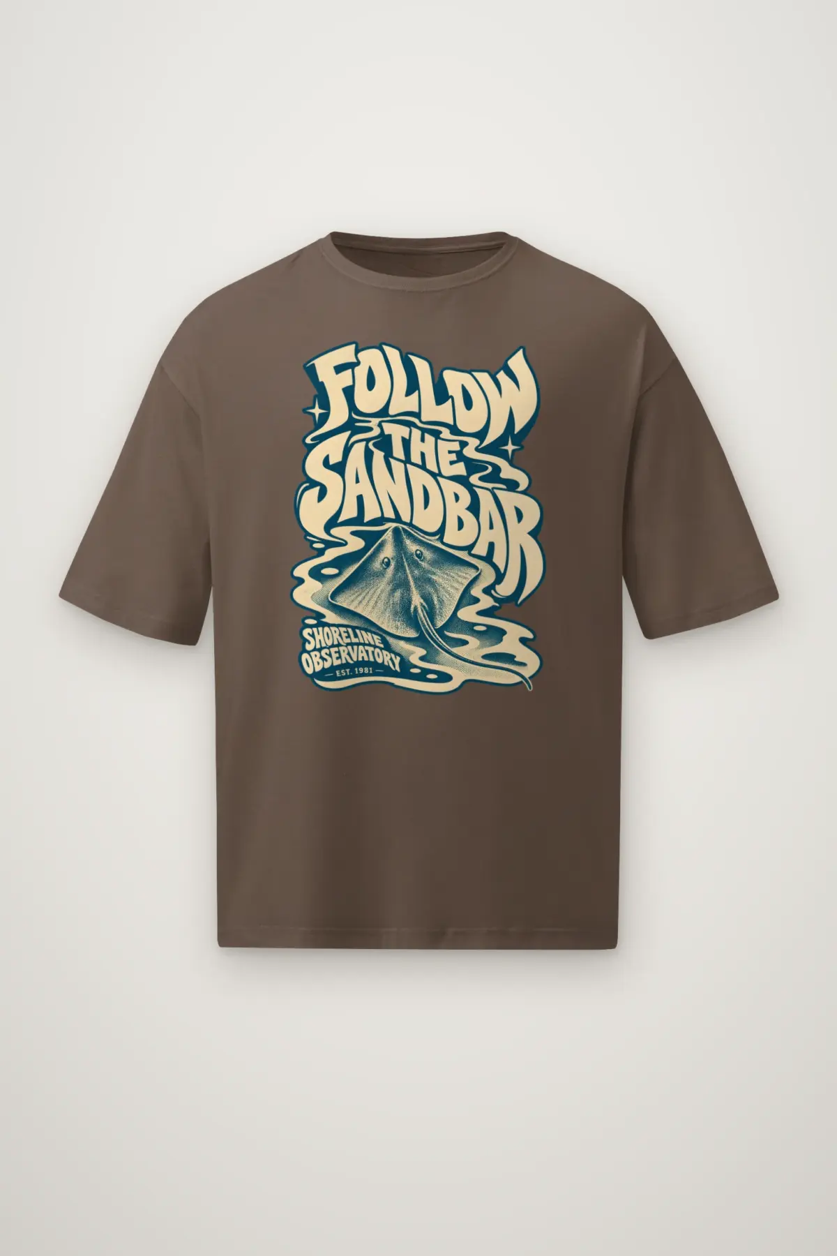 "Liquid Letter Sandbar" Men's Oversized Heavyweight Crewneck T-Shirt