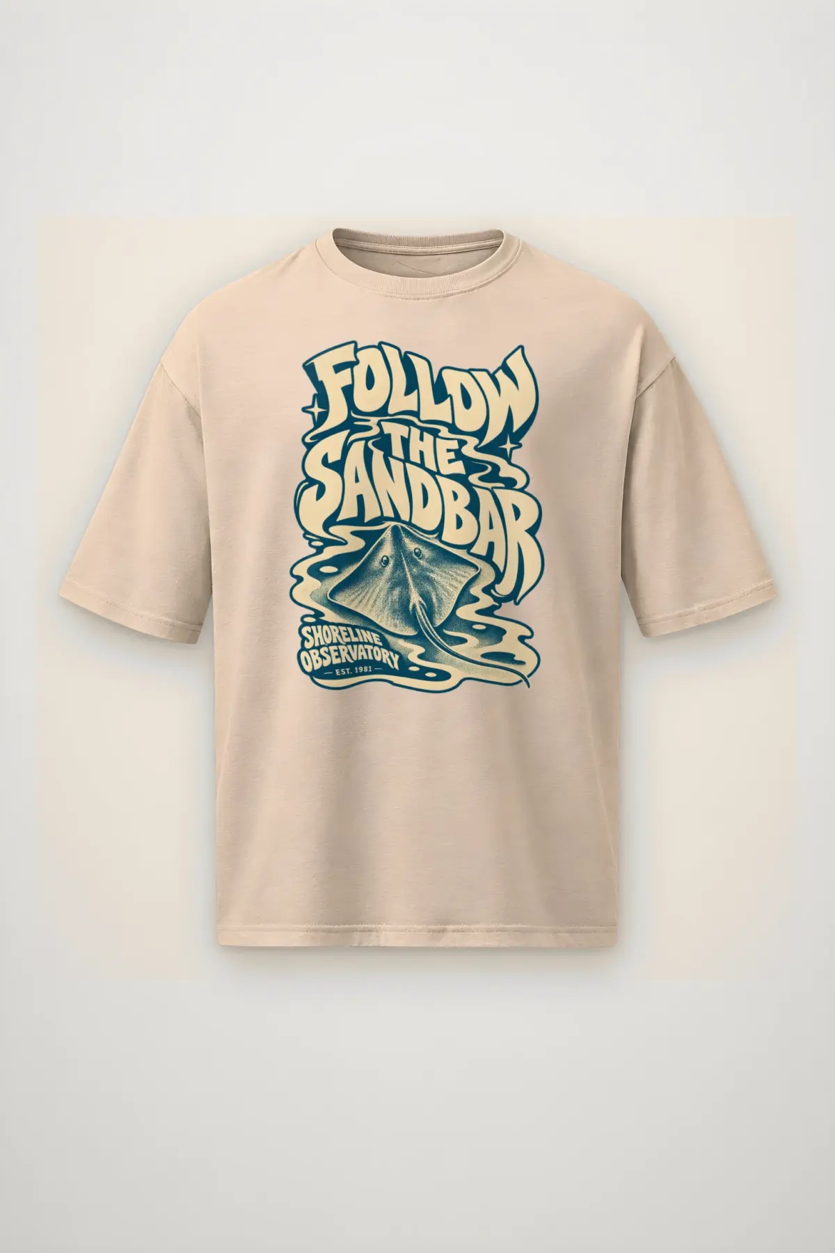 "Liquid Letter Sandbar" Men's Oversized Heavyweight Crewneck T-Shirt