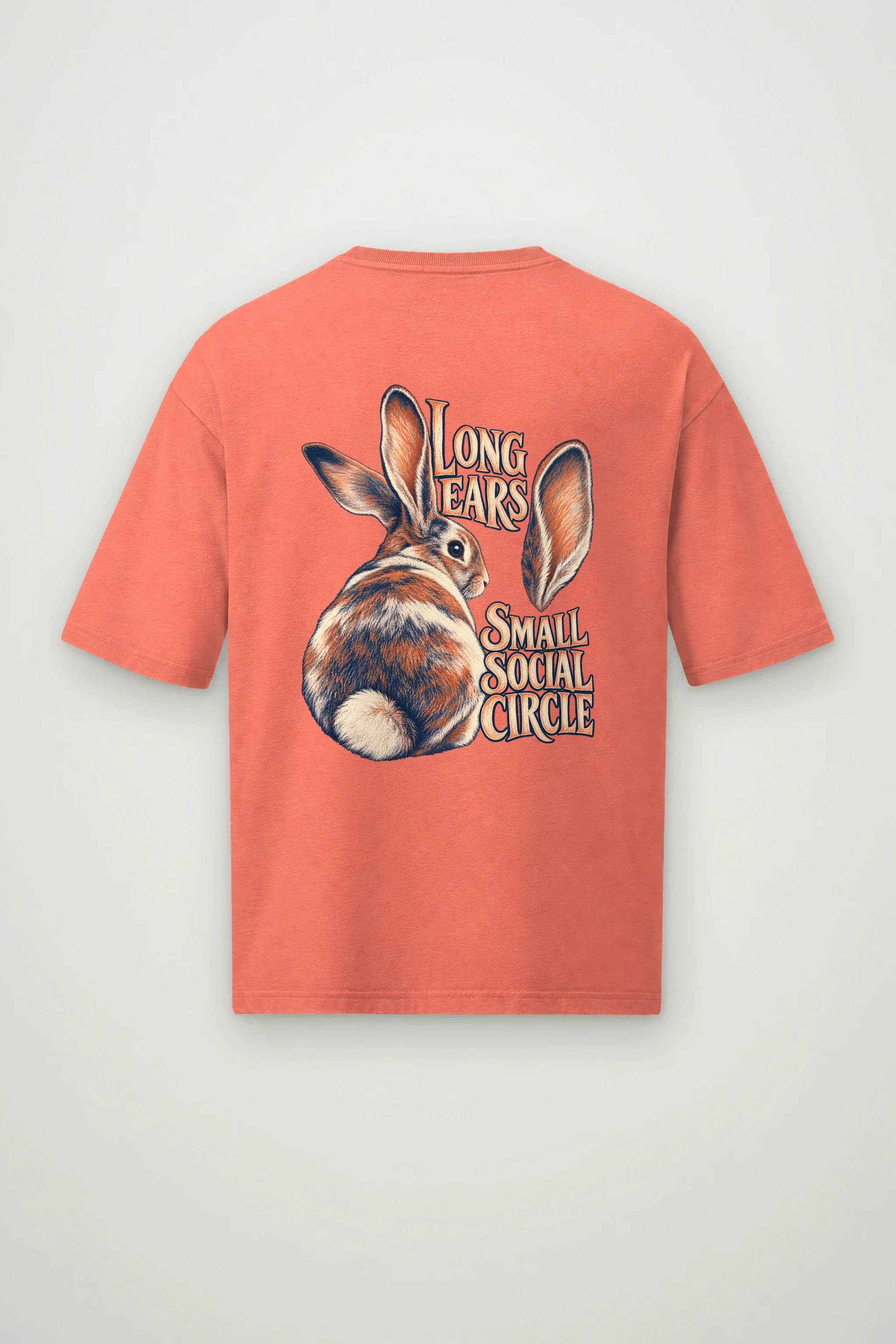 "Long Ears Small Social Circle" Men's Oversized Heavyweight Crewneck T-Shirt
