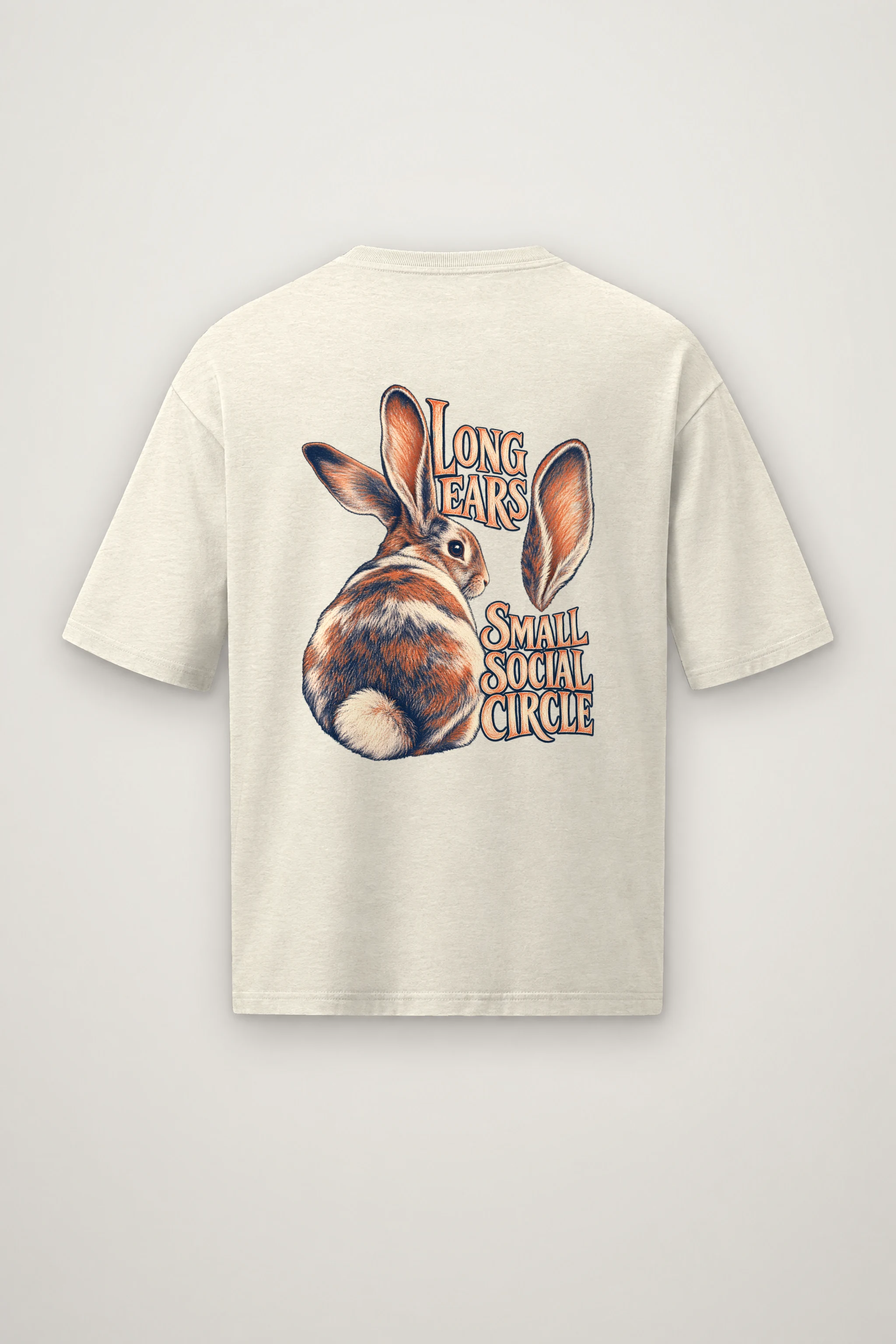 "Long Ears Small Social Circle" Men's Oversized Heavyweight Crewneck T-Shirt