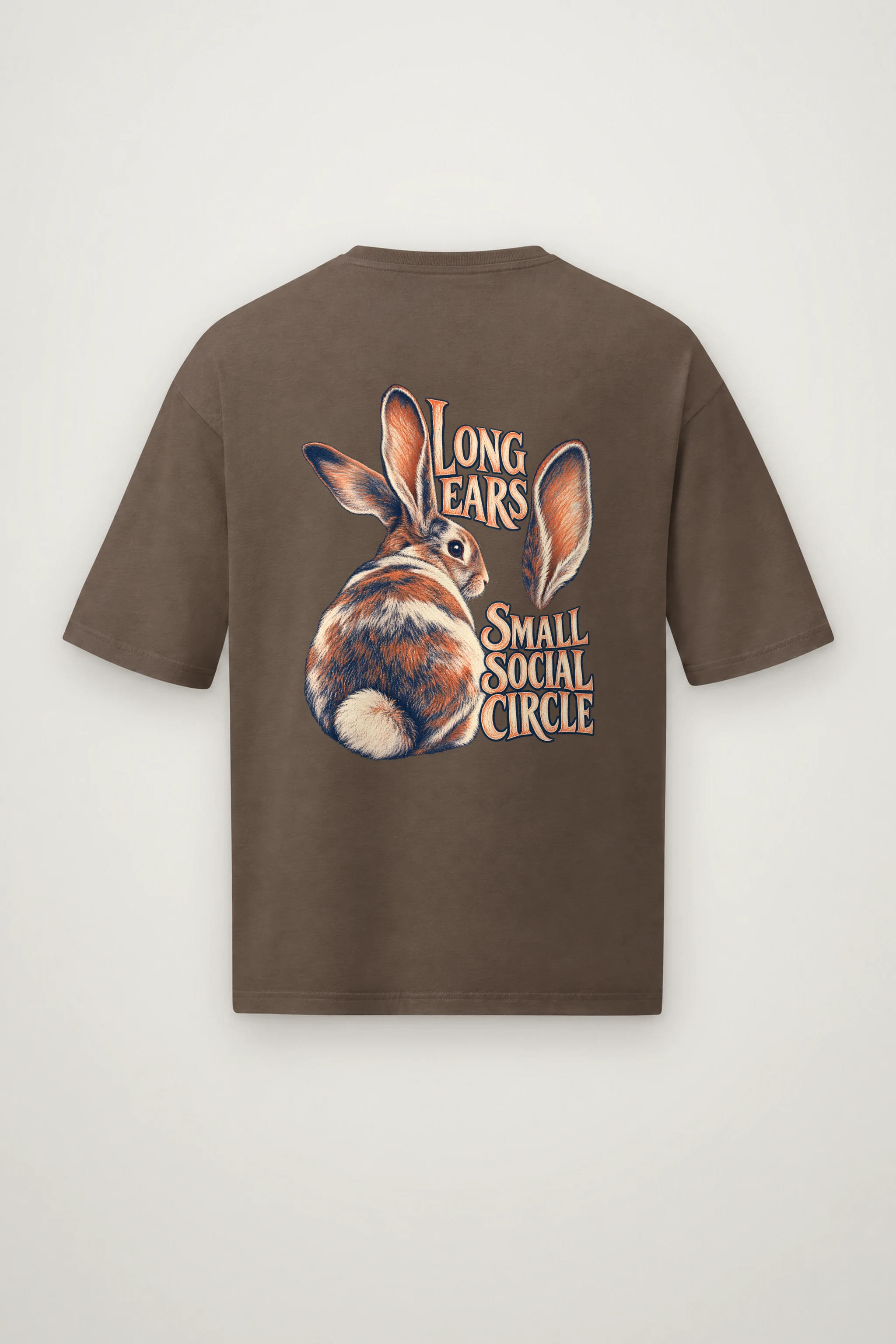 "Long Ears Small Social Circle" Men's Oversized Heavyweight Crewneck T-Shirt