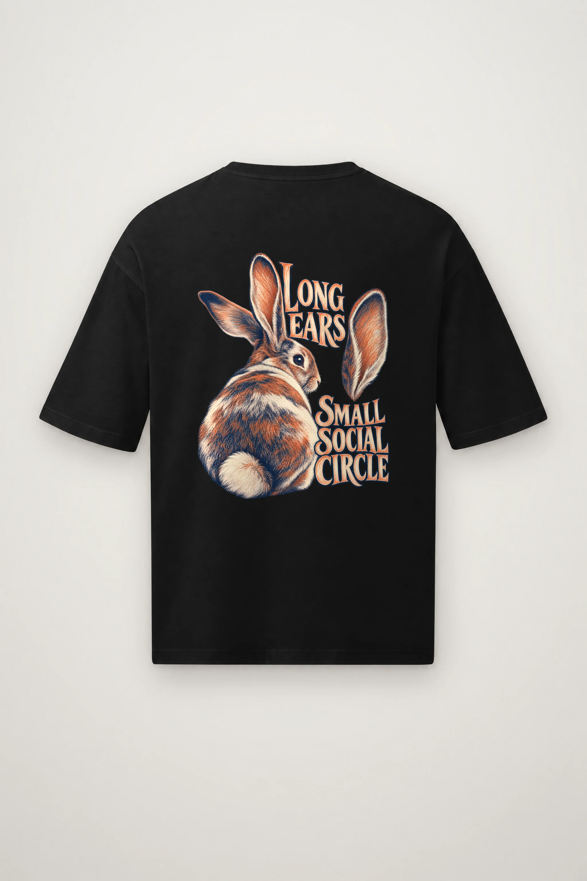 "Long Ears Small Social Circle" Men's Oversized Heavyweight Crewneck T-Shirt