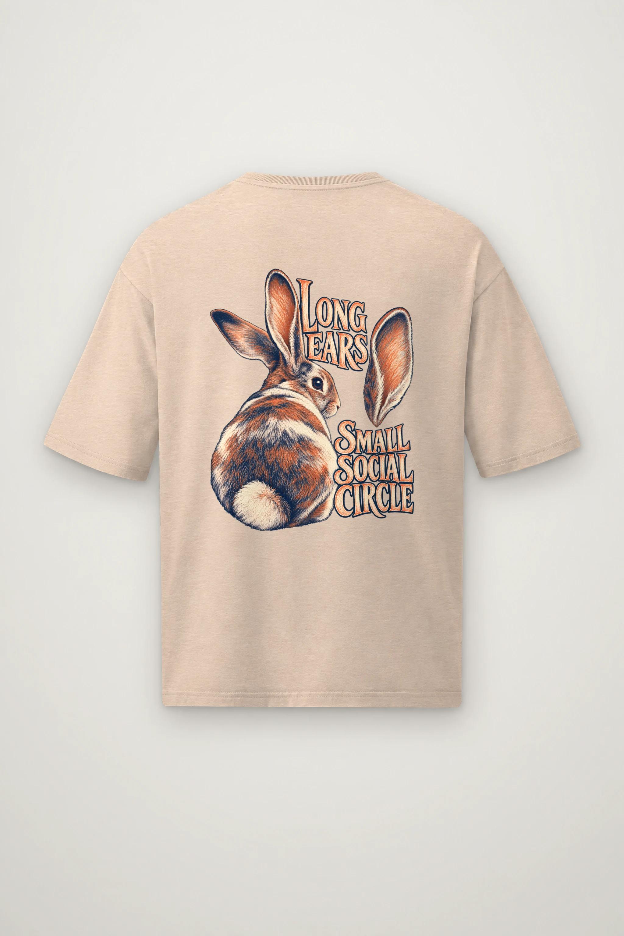 "Long Ears Small Social Circle" Men's Oversized Heavyweight Crewneck T-Shirt