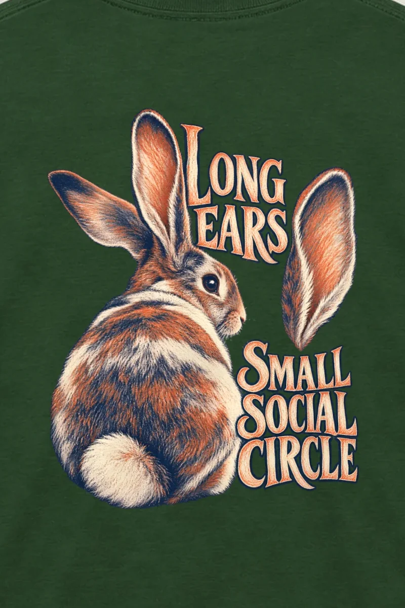 "Long Ears, Small Social Circle" Unisex Longsleeve T-shirt - the graphic up close