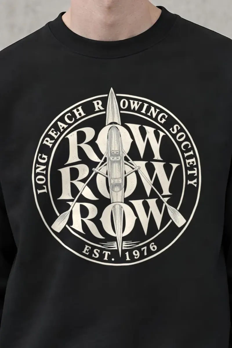 "Long Reach Rowing Society" Heavy Blend Unisex Crewneck Sweatshirt - the graphic up close