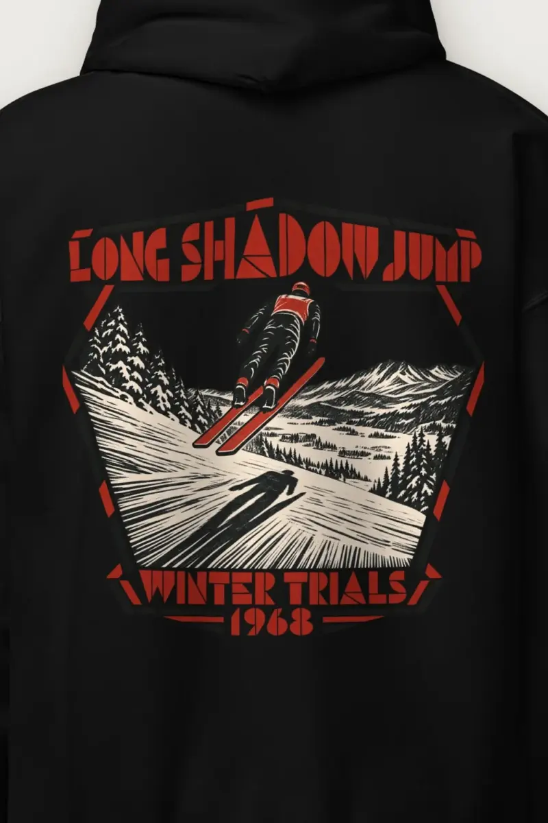 "Long Shadow Jump" Heavy Blend Unisex Pullover Hoodie - the graphic up close