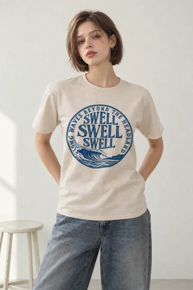 “LONG WAVES BEYOND THE HEADLAND” Heavyweight Unisex Crewneck T-shirt