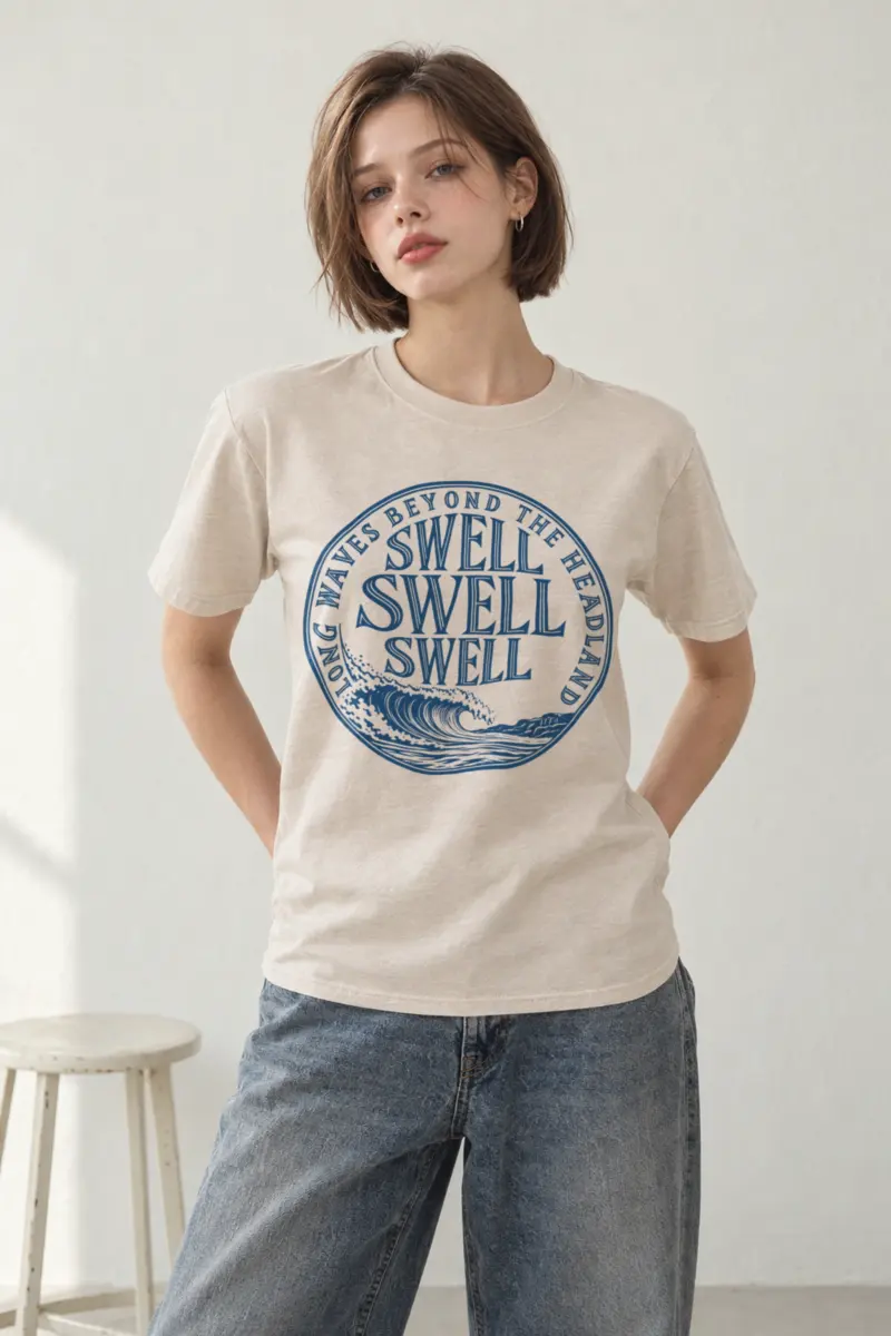 "LONG WAVES BEYOND THE HEADLAND" Heavyweight Unisex Crewneck T-shirt