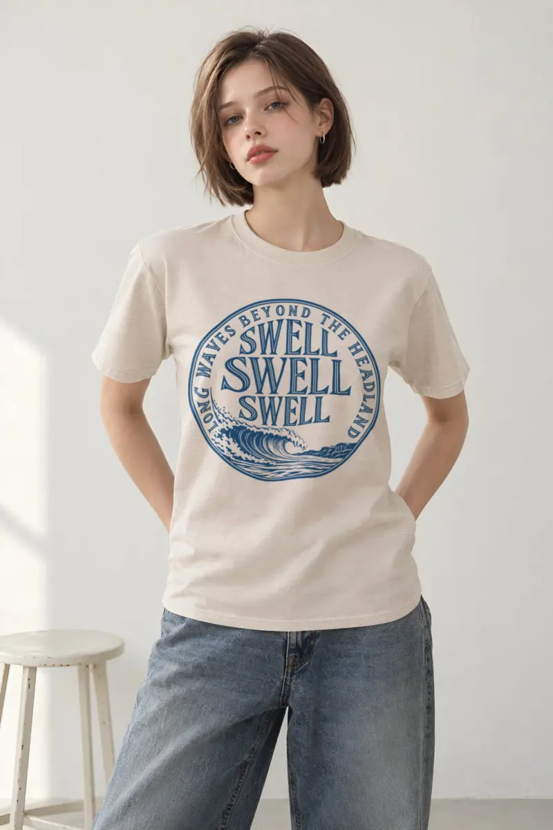 "LONG WAVES BEYOND THE HEADLAND" Heavyweight Unisex Crewneck T-shirt