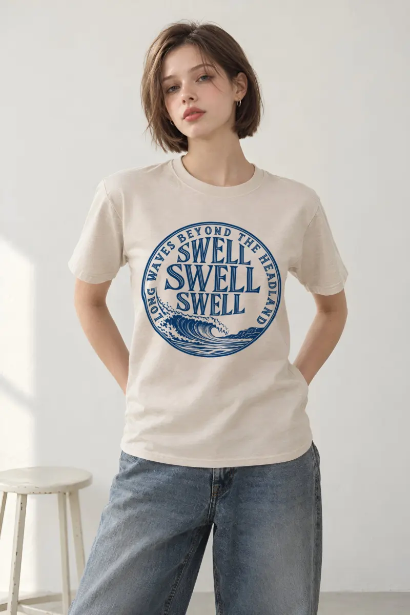 "LONG WAVES BEYOND THE HEADLAND" Heavyweight Unisex Crewneck T-shirt