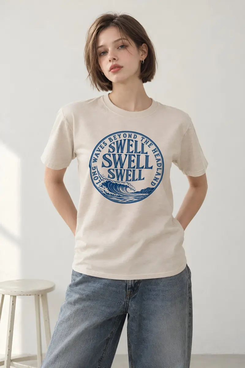 "LONG WAVES BEYOND THE HEADLAND" Heavyweight Unisex Crewneck T-shirt