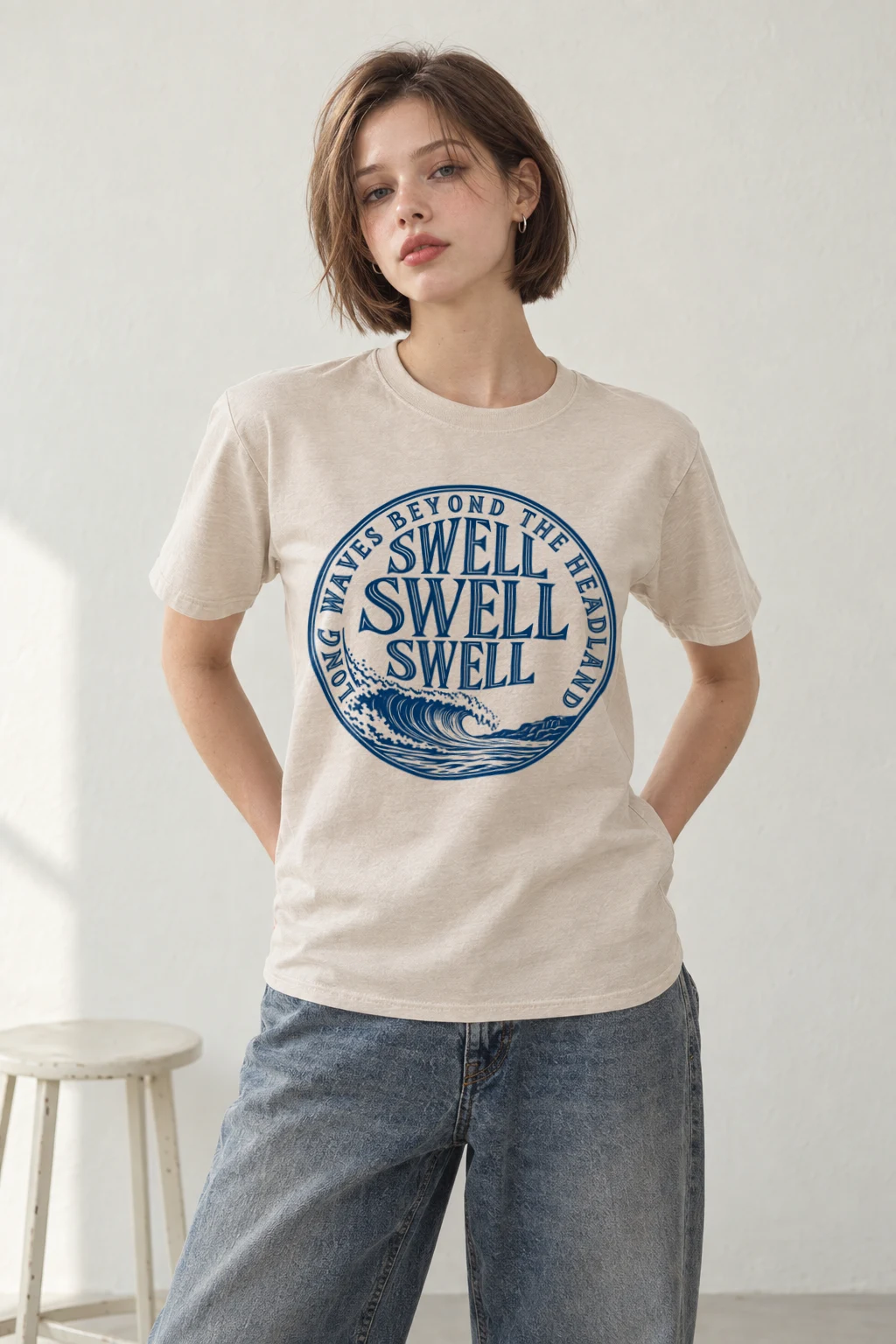 "LONG WAVES BEYOND THE HEADLAND" Heavyweight Unisex Crewneck T-shirt
