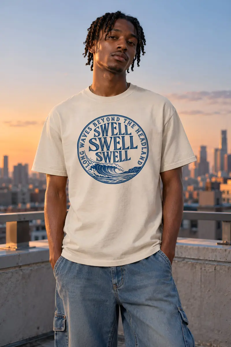 "LONG WAVES BEYOND THE HEADLAND" Heavyweight Unisex Crewneck T-shirt