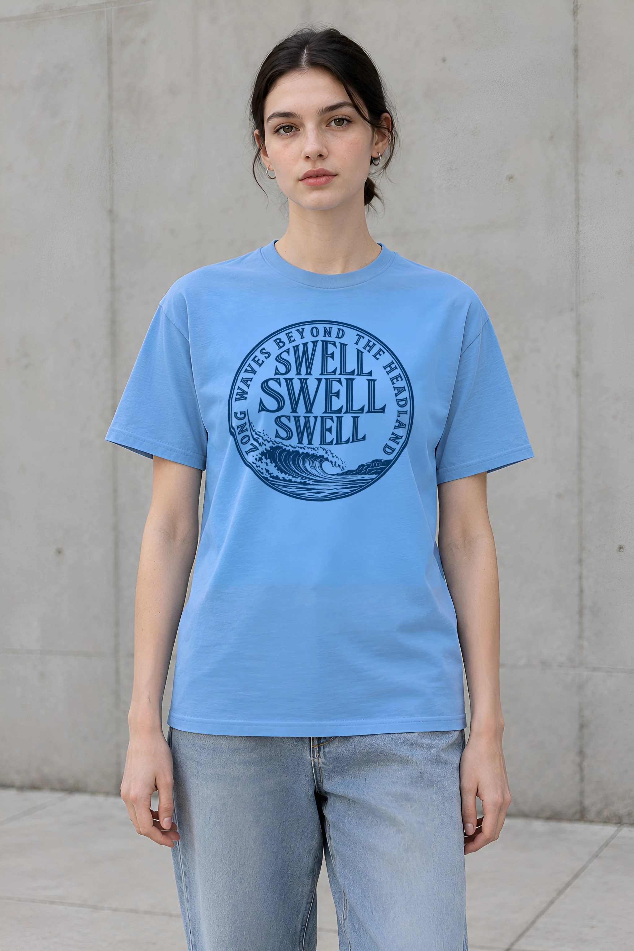 "LONG WAVES BEYOND THE HEADLAND" Heavyweight Unisex Crewneck T-shirt