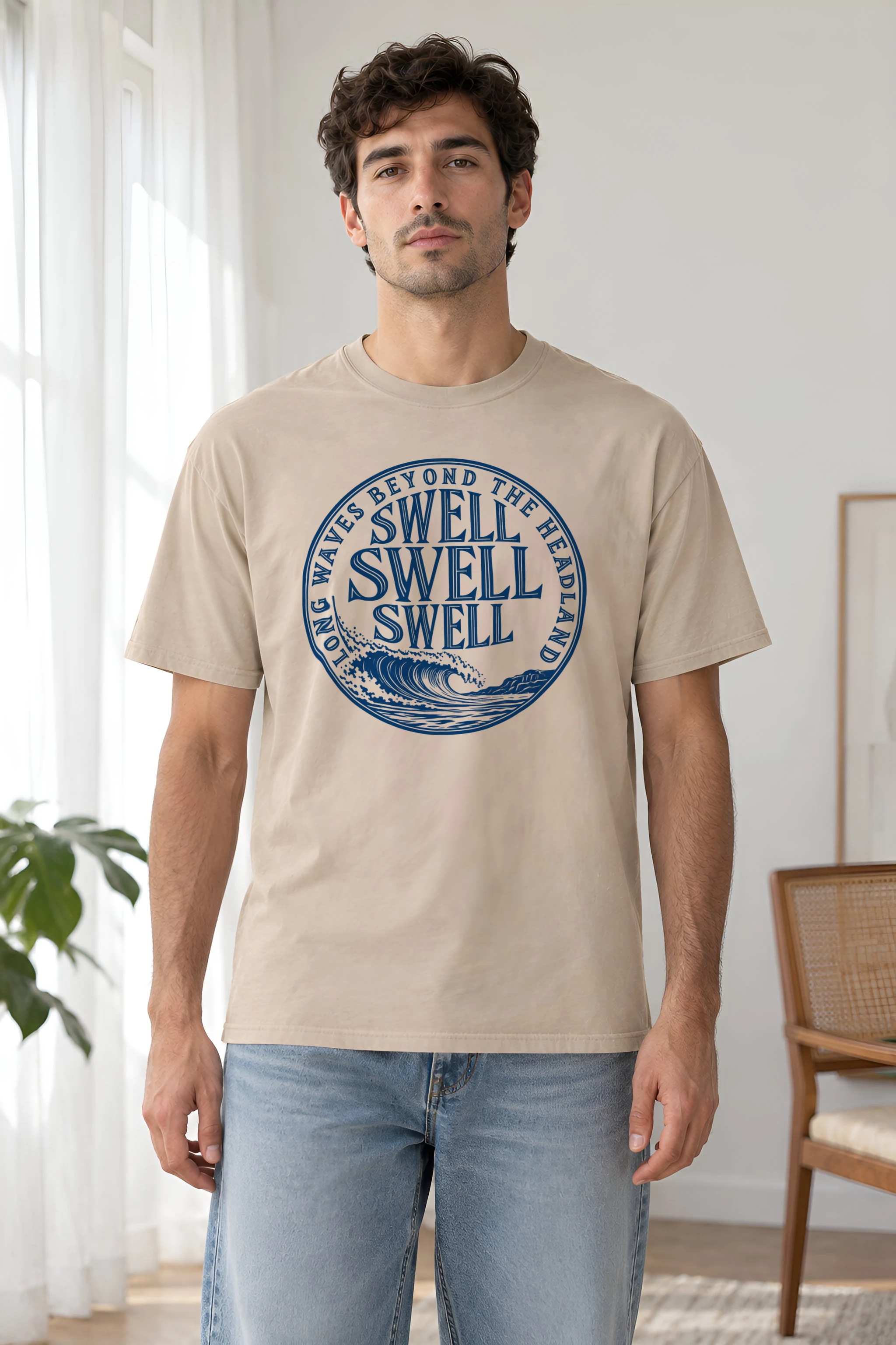 "LONG WAVES BEYOND THE HEADLAND" Heavyweight Unisex Crewneck T-shirt