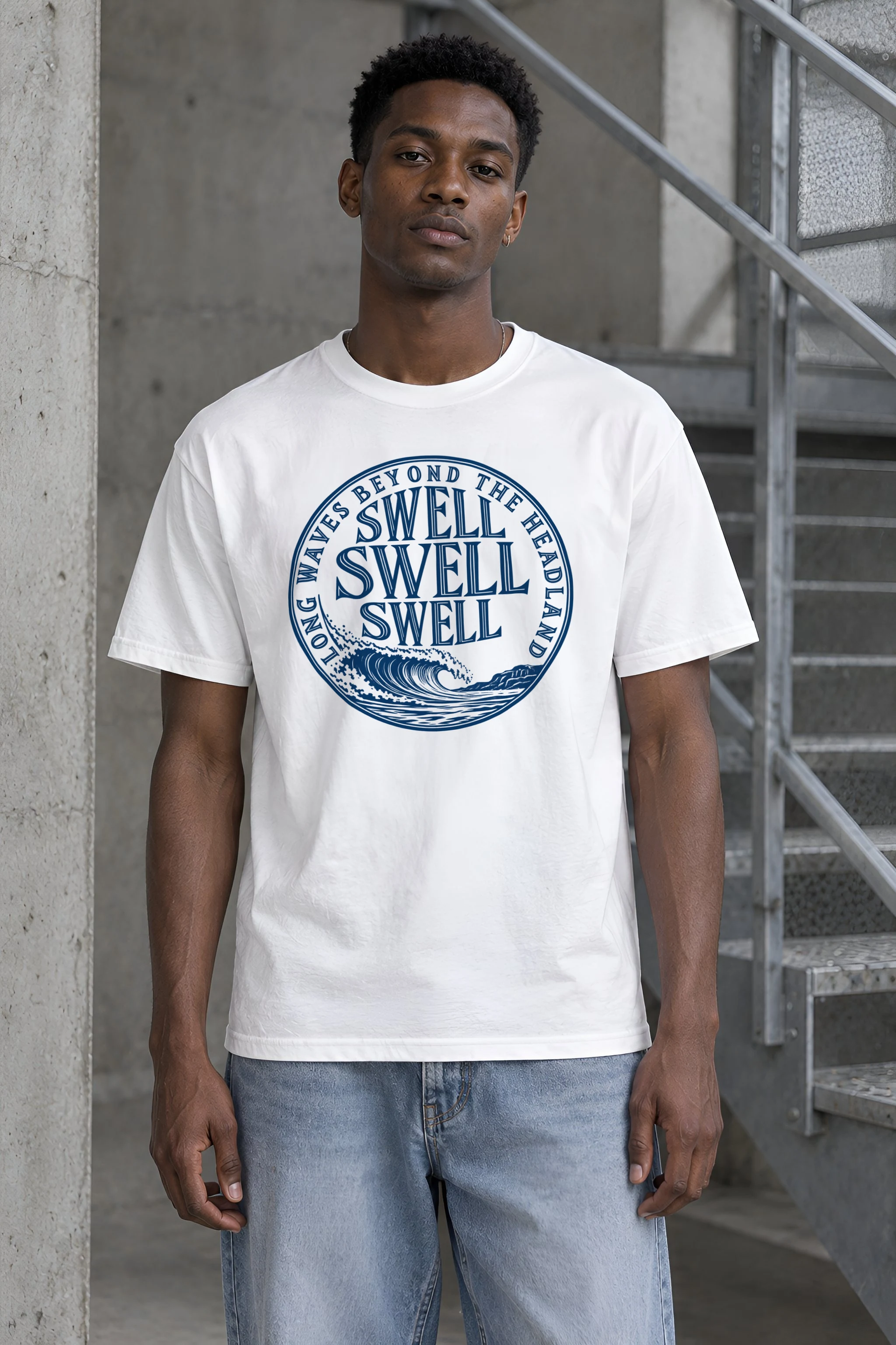 "LONG WAVES BEYOND THE HEADLAND" Heavyweight Unisex Crewneck T-shirt