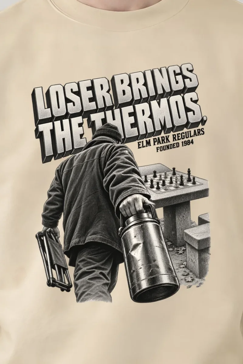 "Loser Brings The Thermos" Heavy Blend Unisex Crewneck Sweatshirt - the graphic up close