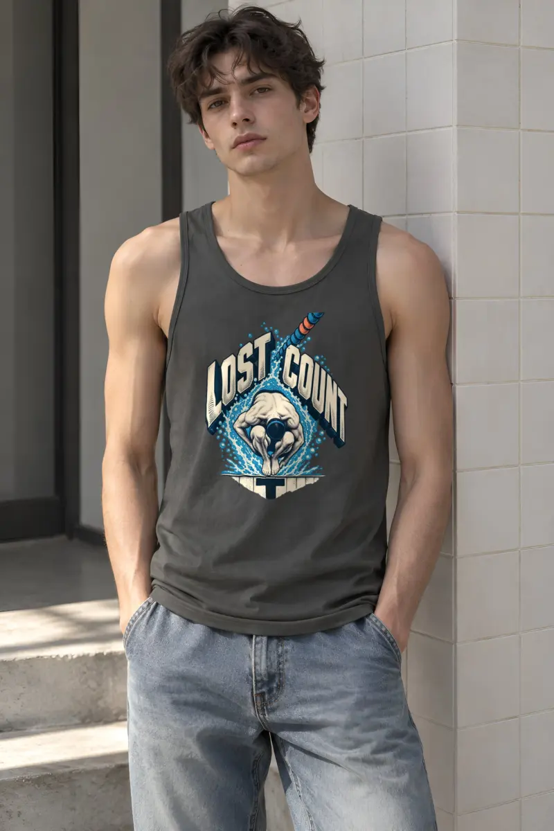 “Lost Count Swimmer Tank” Unisex Jersey Tank