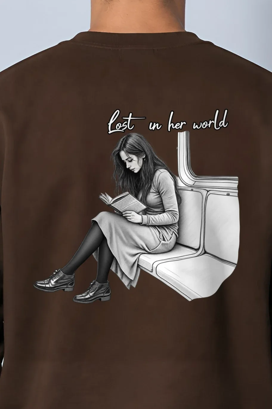 "Lost In Her World" 1 Crewneck Sweatshirt - the graphic up close