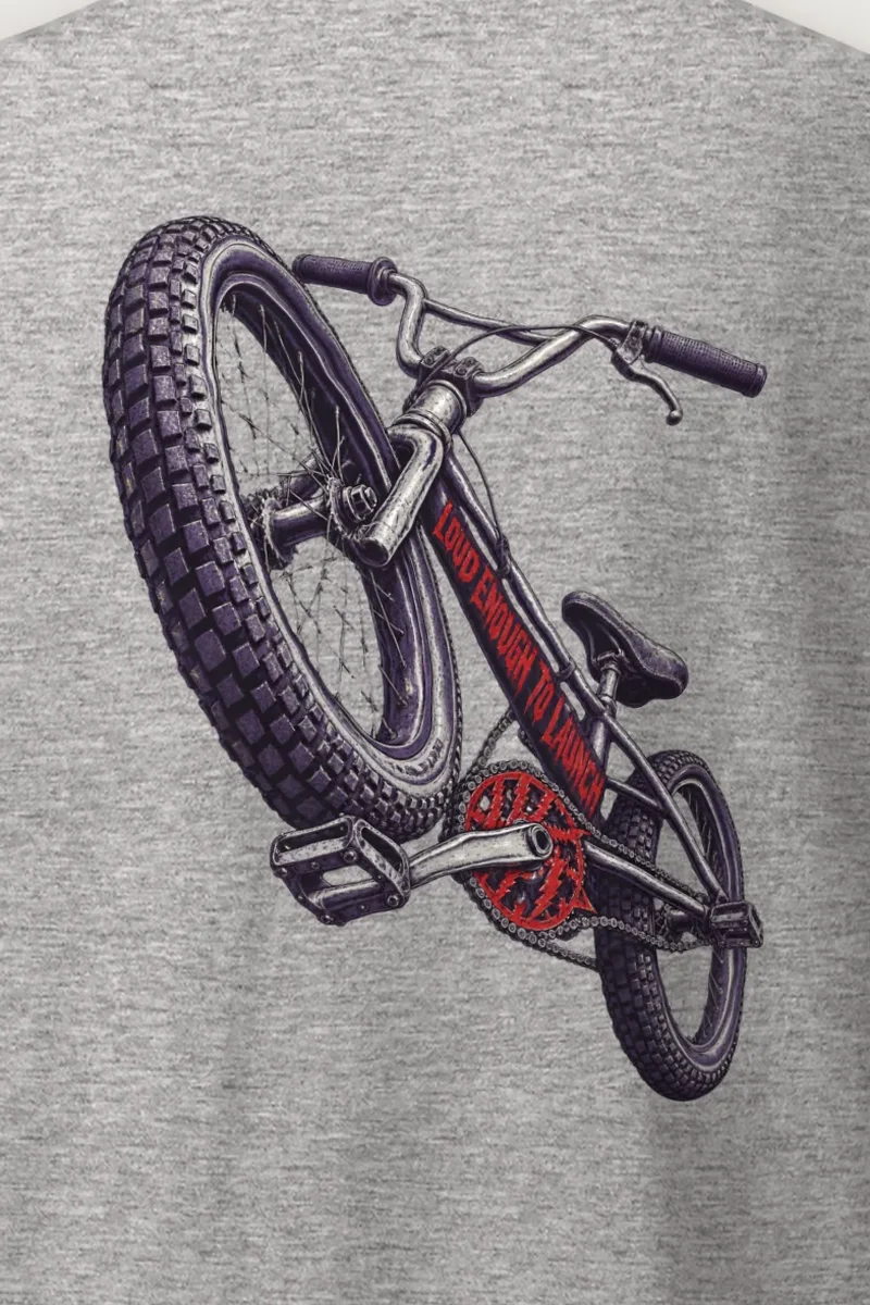 "Loud Enough to Launch" Heavyweight Unisex Crewneck T-shirt - the graphic up close