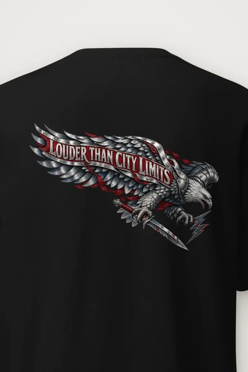 "Louder Than City Limits" Heavyweight Unisex Crewneck T-shirt - the graphic up close