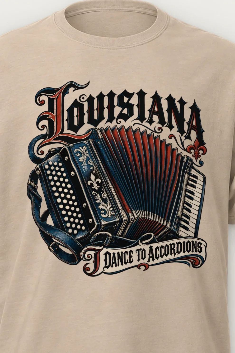 "Louisiana I Dance to Accordions" Heavyweight Unisex Crewneck T-shirt - the graphic up close