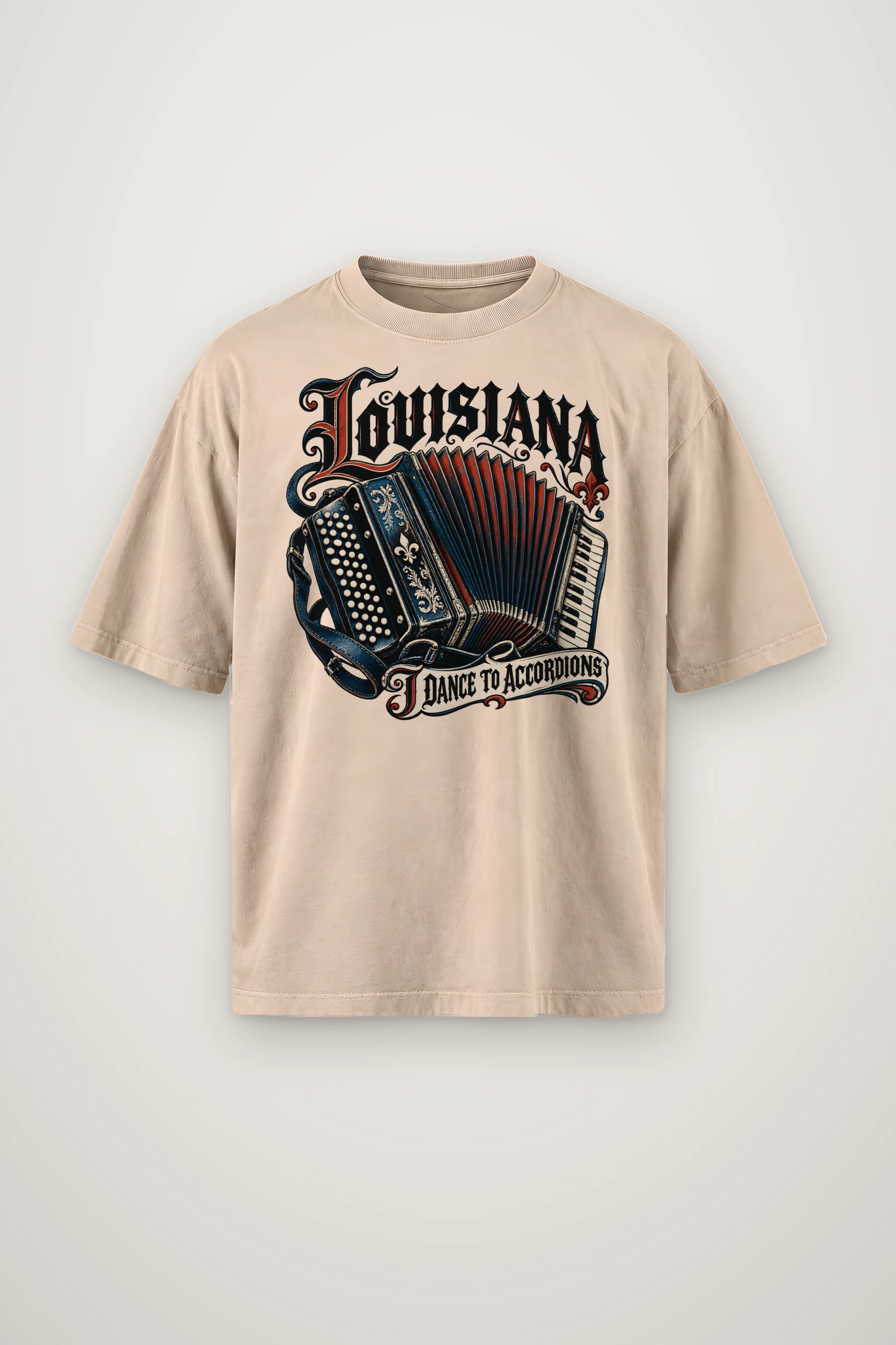 "Louisiana I Dance to Accordions" Men's Oversized Heavyweight Crewneck T-Shirt