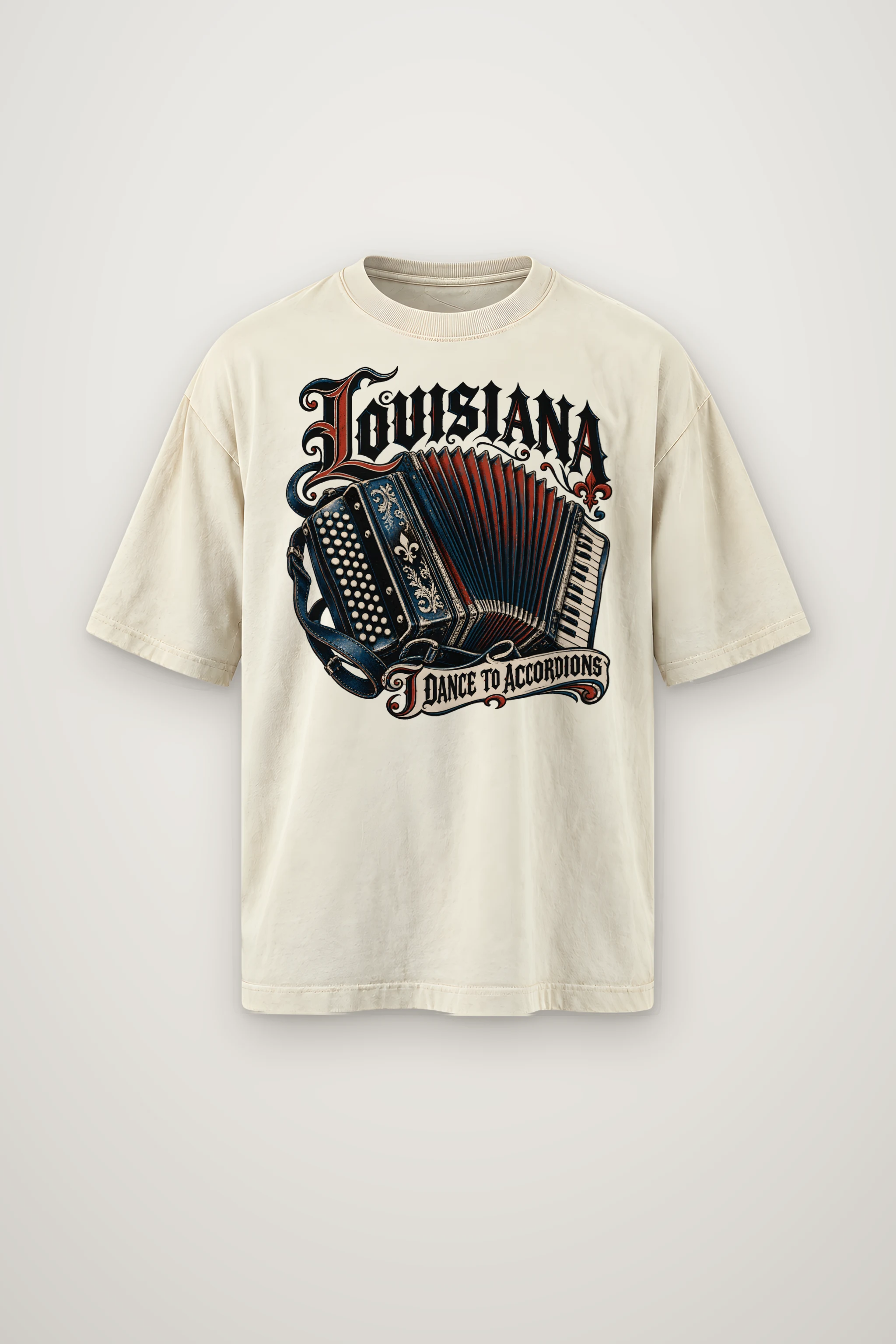 "Louisiana I Dance to Accordions" Men's Oversized Heavyweight Crewneck T-Shirt
