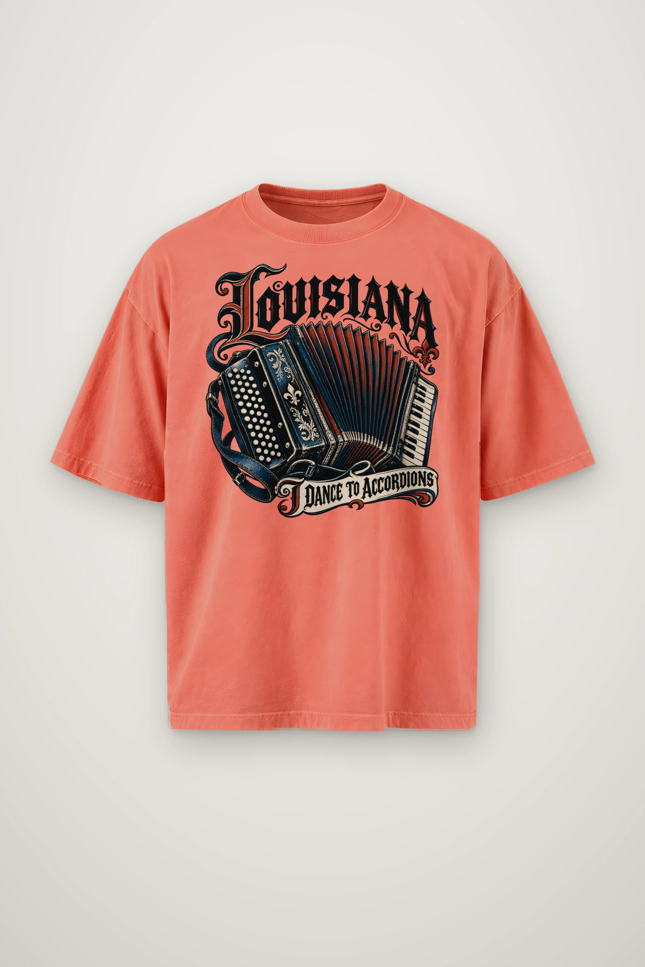 "Louisiana I Dance to Accordions" Men's Oversized Heavyweight Crewneck T-Shirt