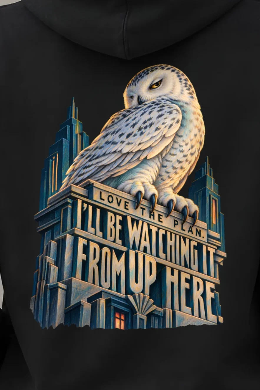 "Love The Plan Owl" Unisex Pullover Hoodie - the graphic up close