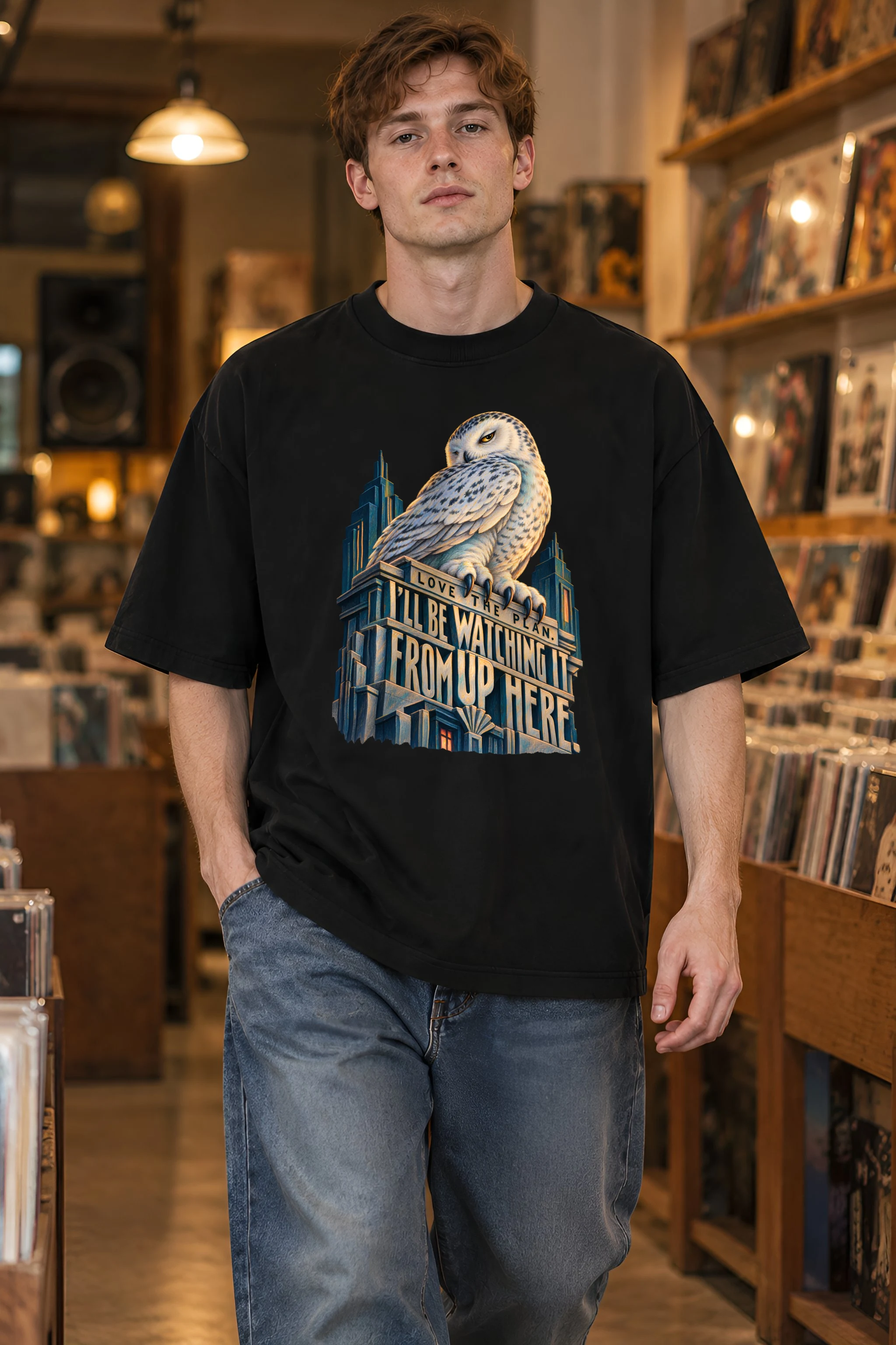"Love the Plan Snowy Owl" Unisex Oversized Heavyweight Crewneck T-Shirt