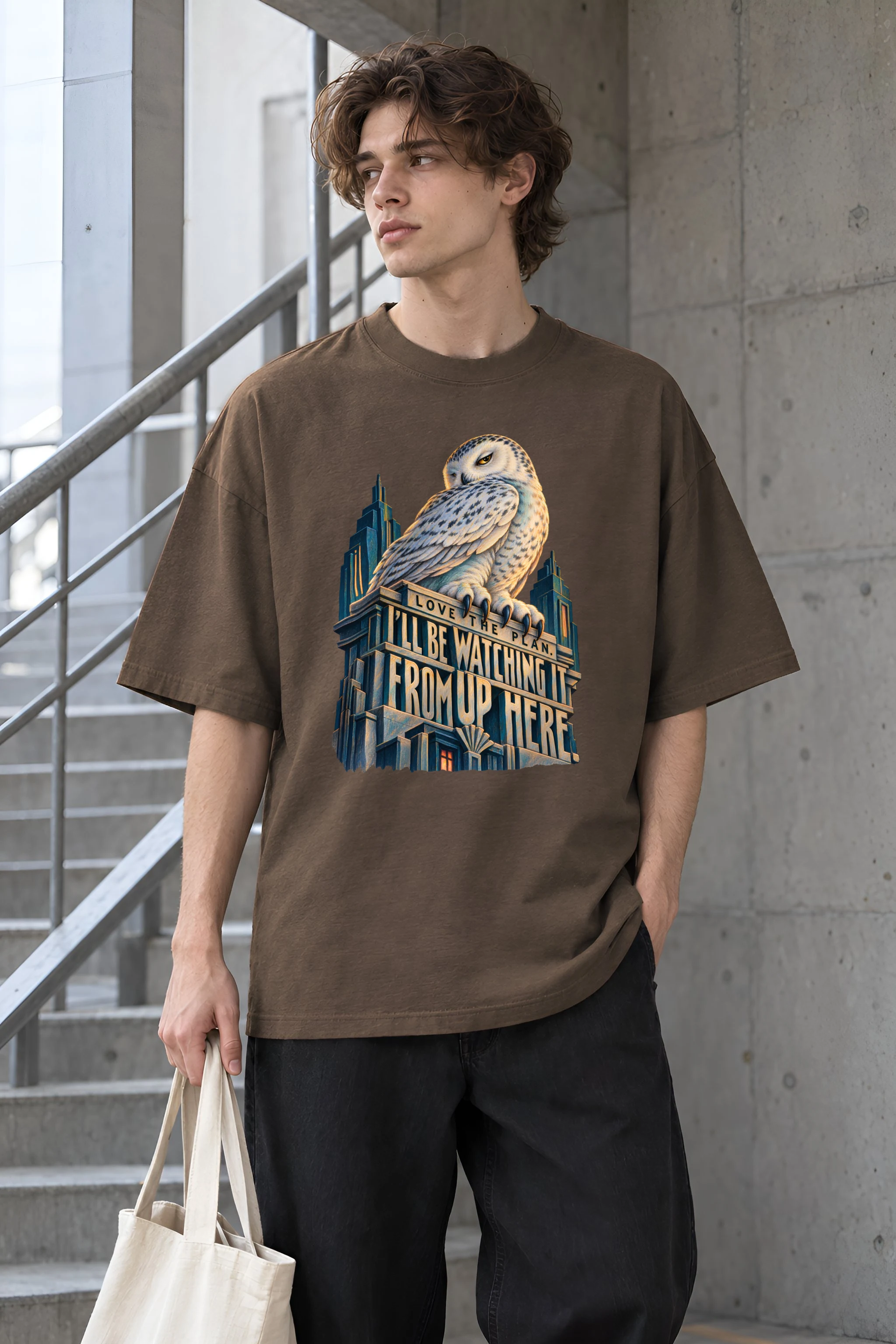 "Love the Plan Snowy Owl" Unisex Oversized Heavyweight Crewneck T-Shirt
