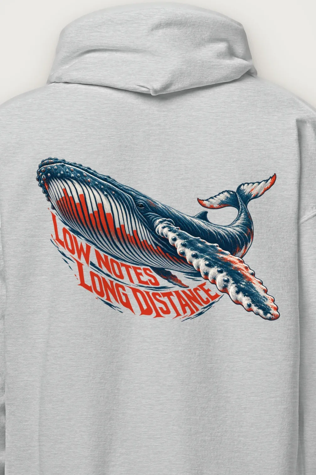 "Low Notes, Long Distance" Heavy Blend Unisex Pullover Hoodie - the graphic up close